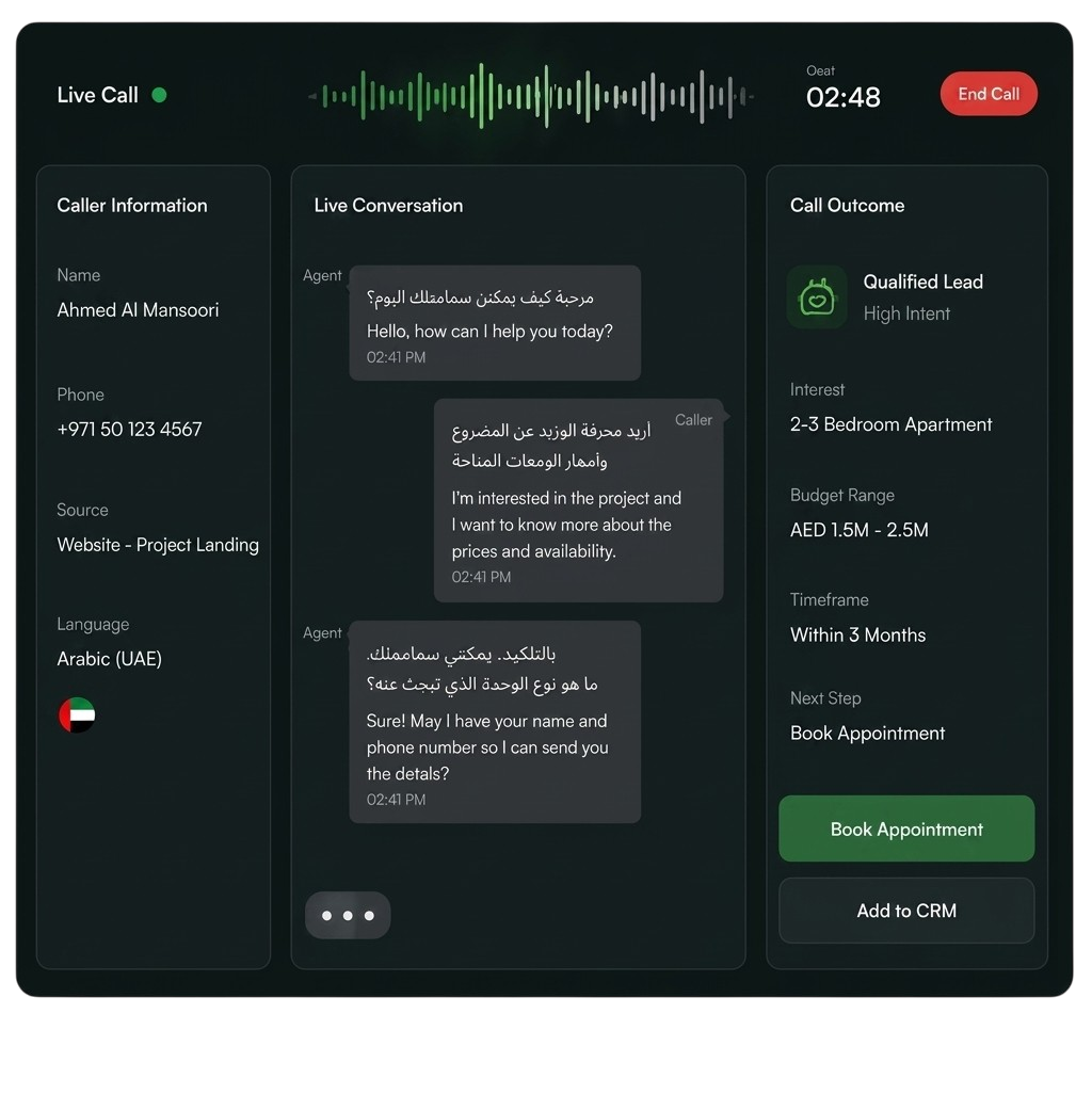 PropMate AI voice bot call dashboard and conversation analytics