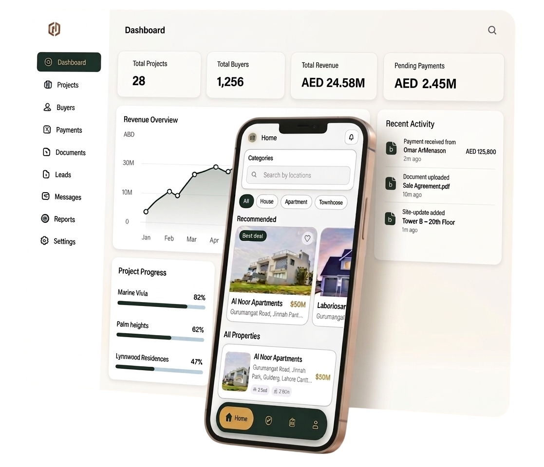 PropMate dashboard and mobile app preview